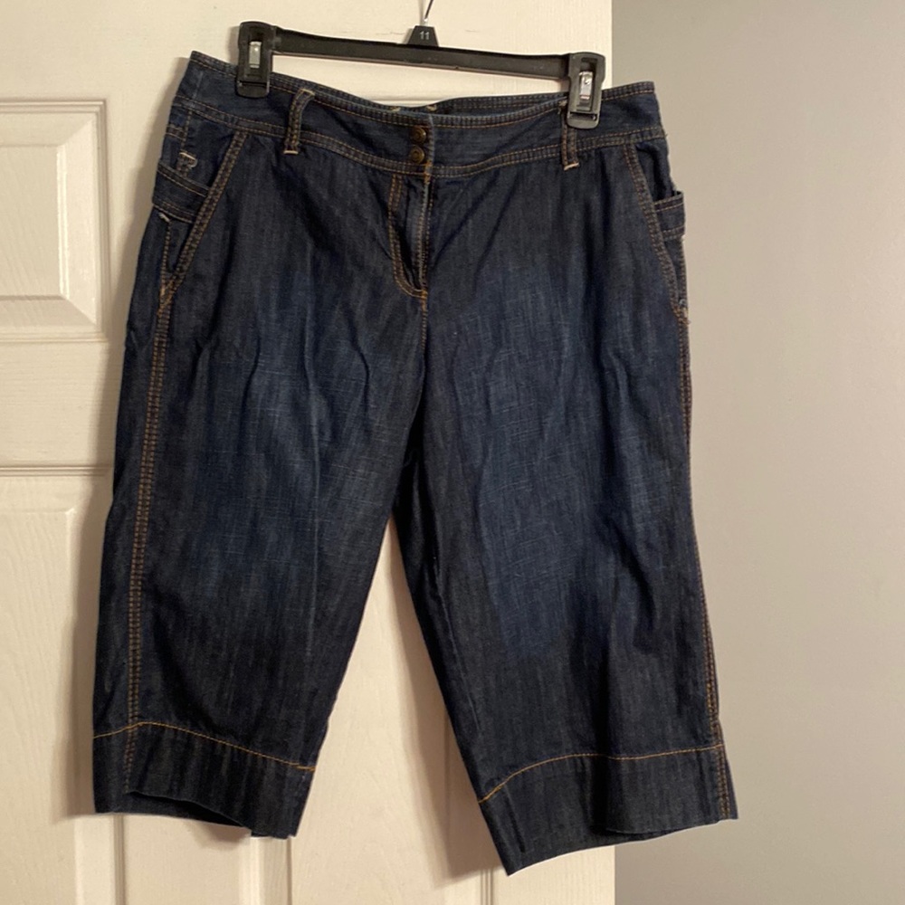 Ann Taylor Loft Size 10P Blue Denim Wide Leg Capri/Shorts